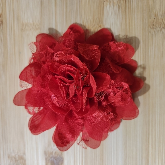 Hand Crafted Red Floral Brooch Lace Fabric Pin Flower Brooch - Picture 2 of 7